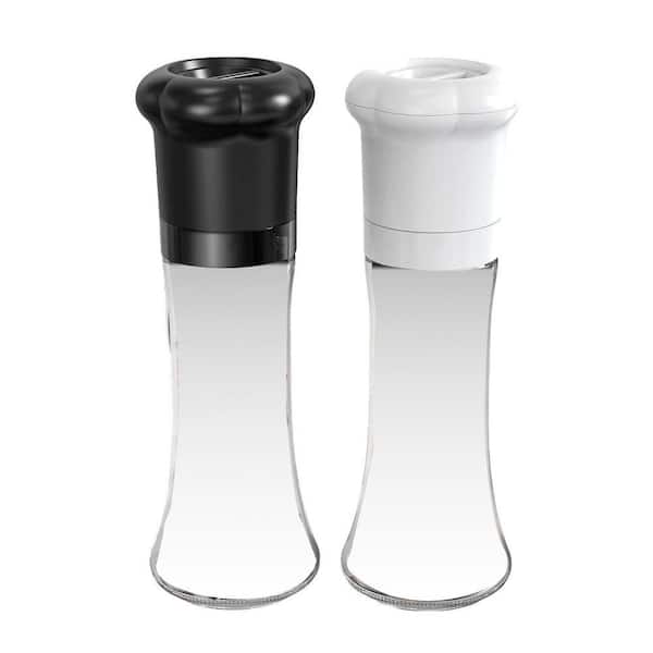 Manual Salt and Pepper Grinder Set Adjustable Coarseness Black White Chef Hat Glass Shakers 180ml 2 Pack