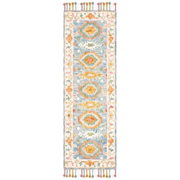 SAFAVIEH Aspen Blue/Ivory 2 ft. x 9 ft. Border Runner Rug