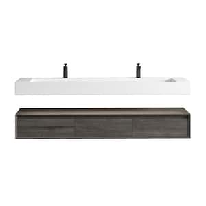 Alysa 71 in. W. x 20 in. D x 23 in. H Double Sink Floating Bath Vanity in Smoke Oak with White Acrylic Top