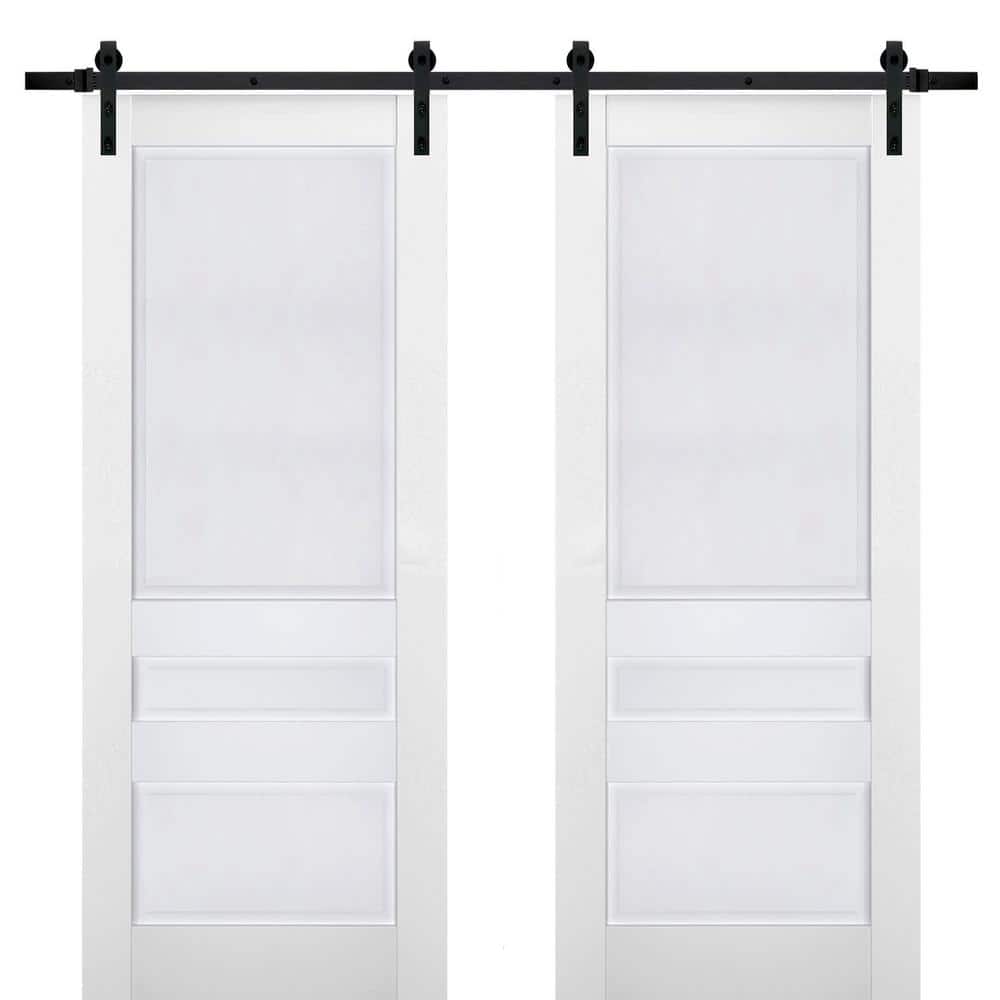 Assemble Required 24 in. x 96 in. 2-Panel White Solid Wood Sliding Barn Door with Hardware Kit price history on PriceWatchPro