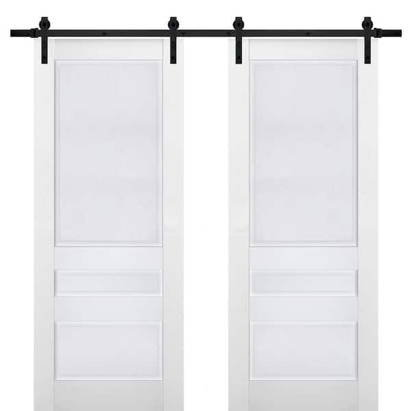 Sartodoors 42 in. x 84 in. 2 Panel White Solid Wood Sliding Barn Door with Hardware Kit