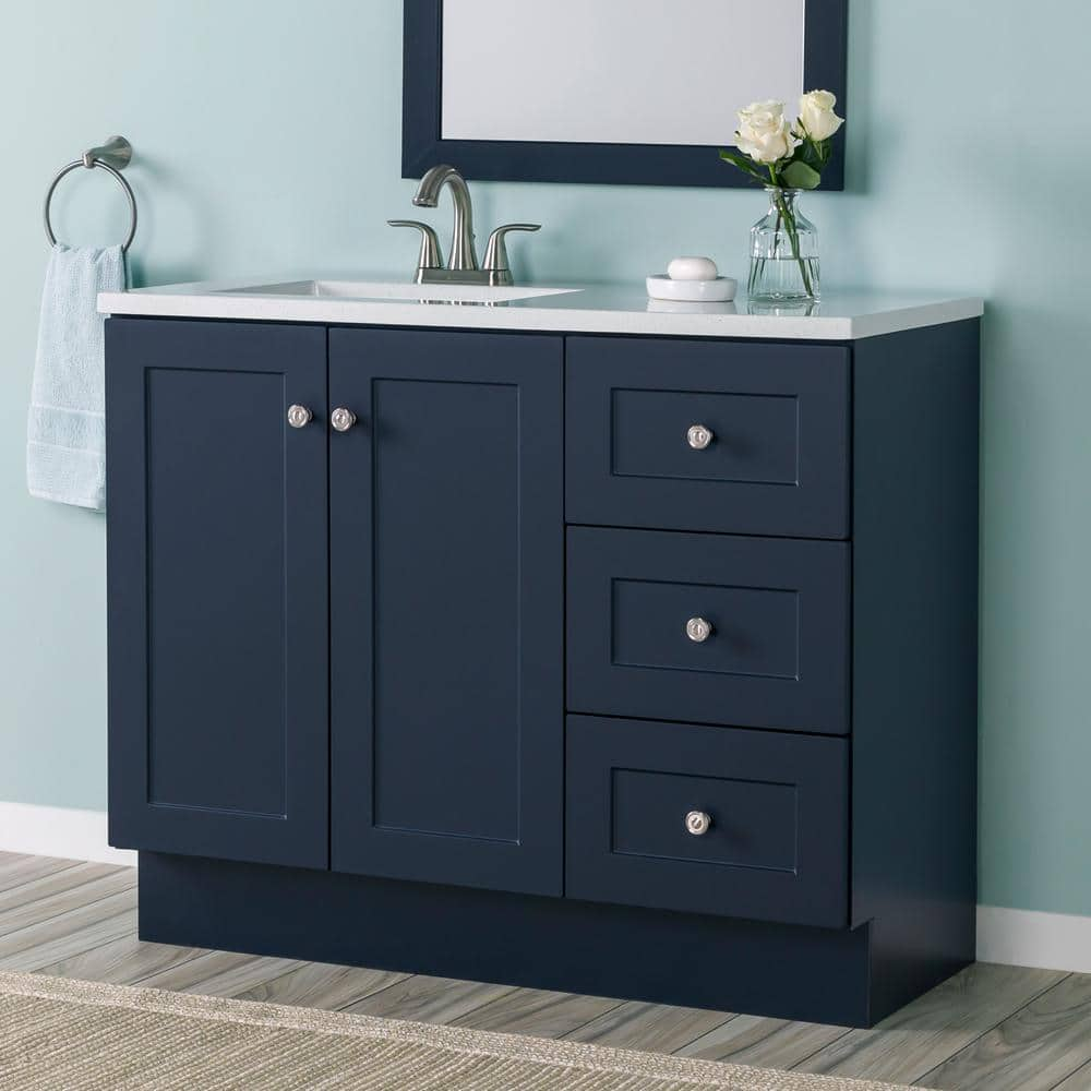 Glacier Bay Bannister 41 in. W x 19 in. D x 35 in. H Single Sink Bath Vanity in Deep Blue with White Cultured Marble Top