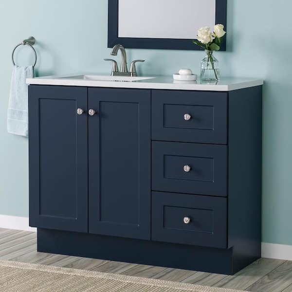 Glacier Bay Bannister 43 in. W x 19 in. D x 35 in. H Single Sink  Bath Vanity in Deep Blue with White Cultured Marble Top
