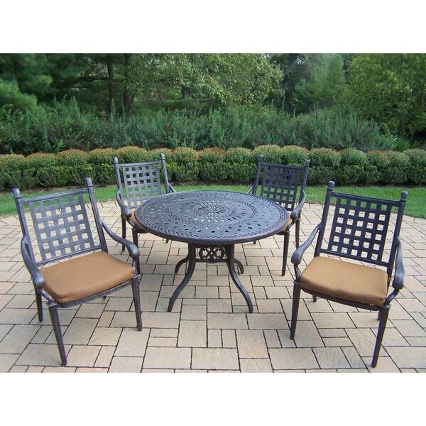 Oakland Living Belmont 46 in. 5-Piece Round Patio Dining Set with Sunbrella Cushions