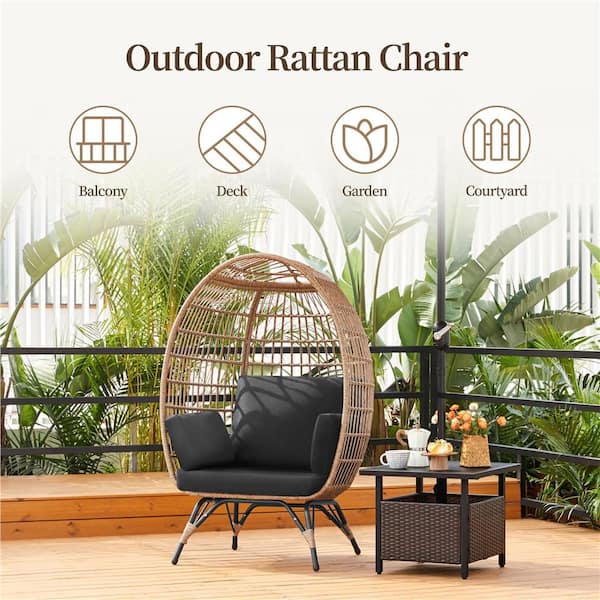 Yaheetech PE Rattan Egg-Shaped Chair Outdoor Wicker Egg Basket