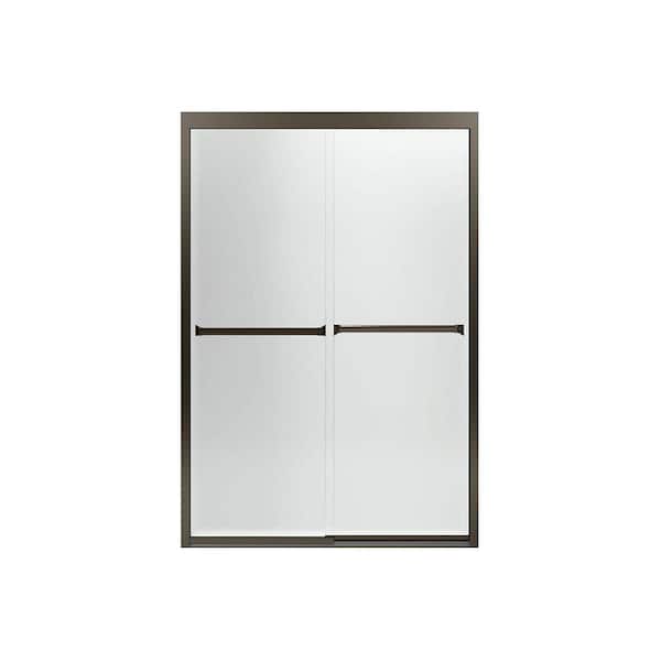 STERLING Meritor 47.625 in. W x 70 in. H Semi Frameless Sliding Shower Door in Anodized Deep Bronze with Frosted Glass