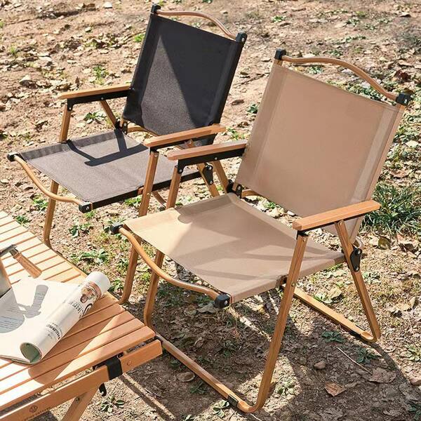 Outdoor folding chair, fishing chair Kermit camping chair wood grain chair,  for beach, garden, beige GHR-82353K - The Home Depot