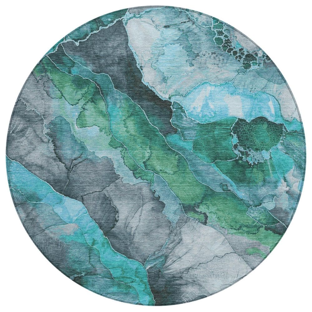 Chantille Machine Washable Indoor/Outdoor Abstract ACN1864 Teal 8 ft. x 8 ft. Round Rug price history on PriceWatchPro