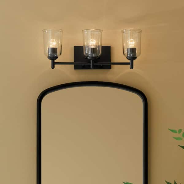 KICHLER Shailene 21 in. 3-Light Black Traditional Bathroom Vanity Light with Clear Glass