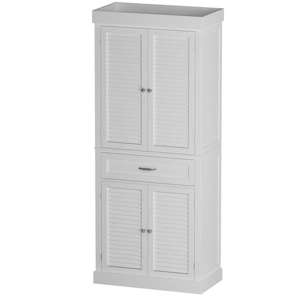 FUFU&GAGA 71.6 in. H White Wood Kitchen Food Pantry 2-Shutter Doors Cabinet, Buffet with Adjustable Shelves and Drawer