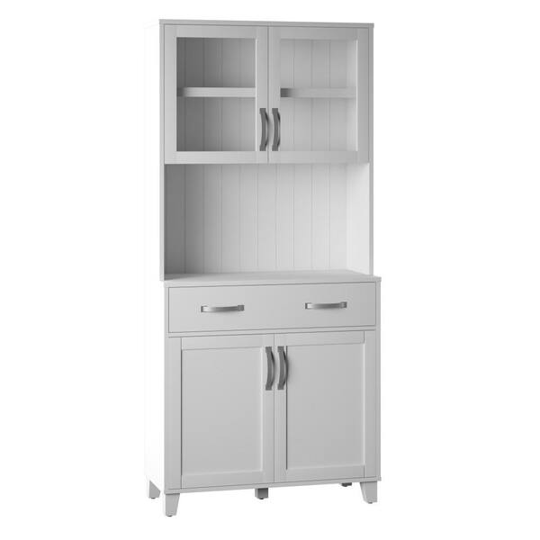 Twin Star Home 78 in. White 3-Shelf Beverage Cabinet with Hutch-BC20546 ...