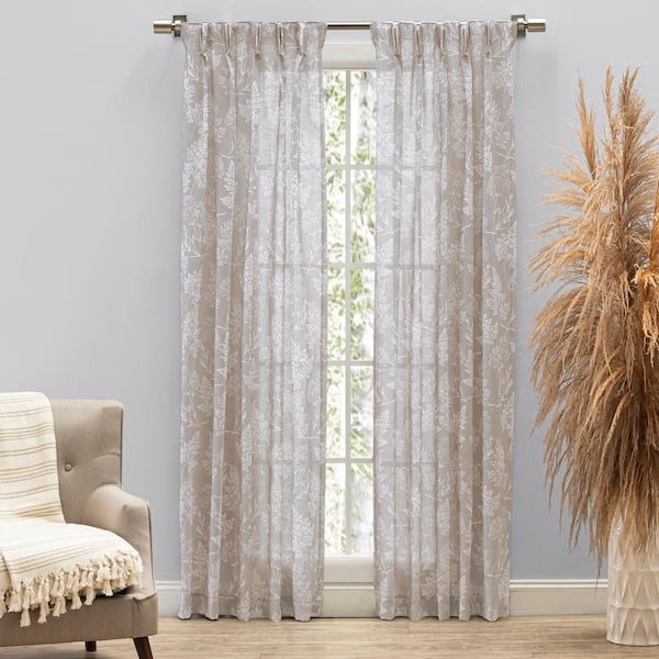 RICARDO Wild Meadows Linen Polyester Floral 25 in. W x 96 in. L Pinch Pleat Sheer Curtain (Double Panels)