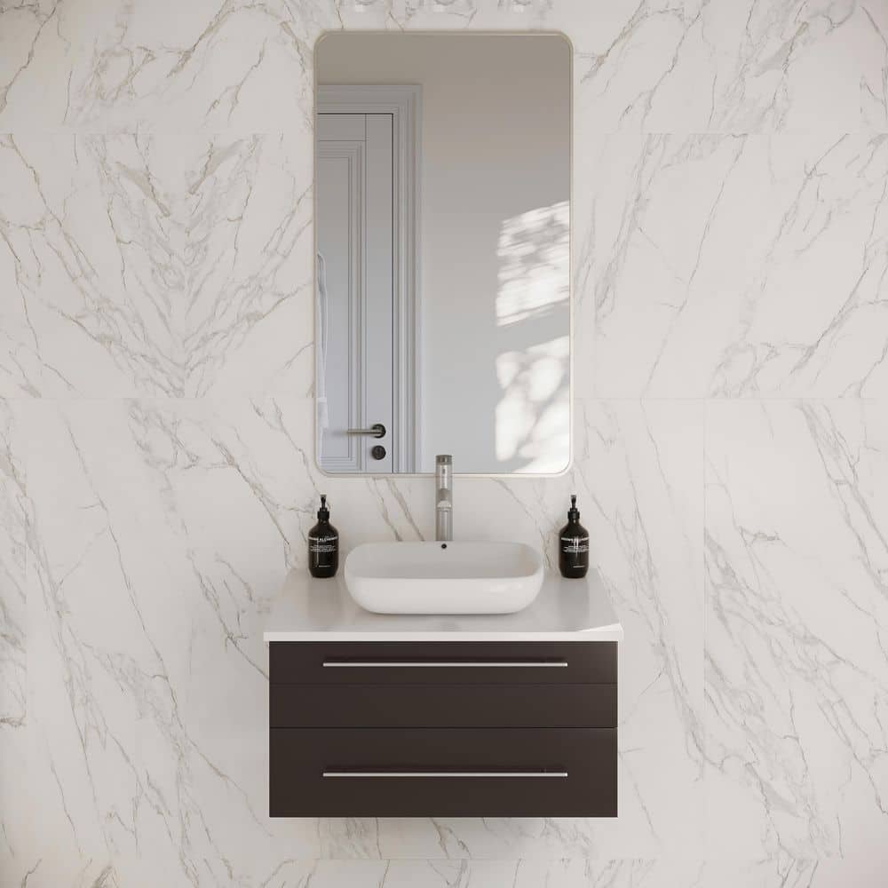 Lucera 30'' Espresso Solid Wood Wall-Mount Vanity with Quartz Top