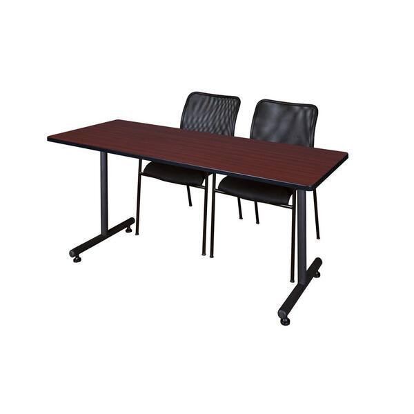 Regency 72 in. x 24 in. Mahogany Soucek Training Table and 2-Level Black Stack Chairs