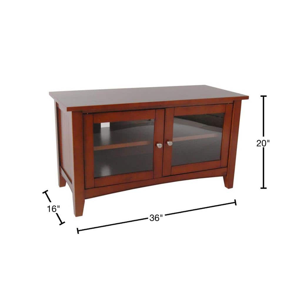 Modern Shaker Cottage 36-Inch Cherry TV Stand with Glass Cabinet