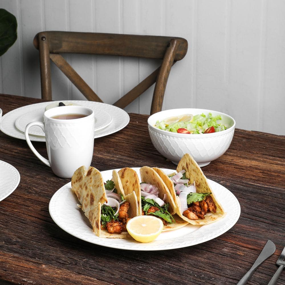 White Porcelain Beaded 32-Piece Dinnerware Set, Service for 8