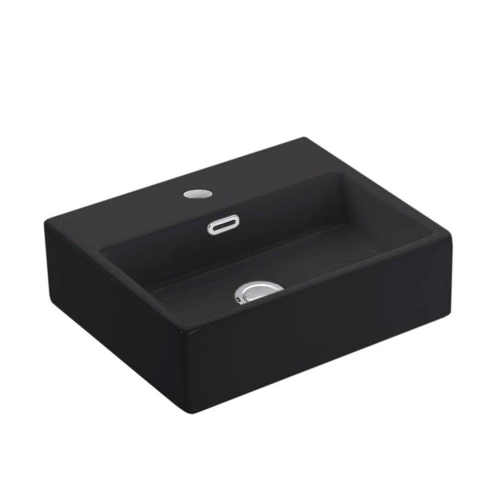 Quattro 40 BM Wall Mount / Vessel Bathroom Sink in Matte Black with Single Faucet Hole price history on PriceWatchPro