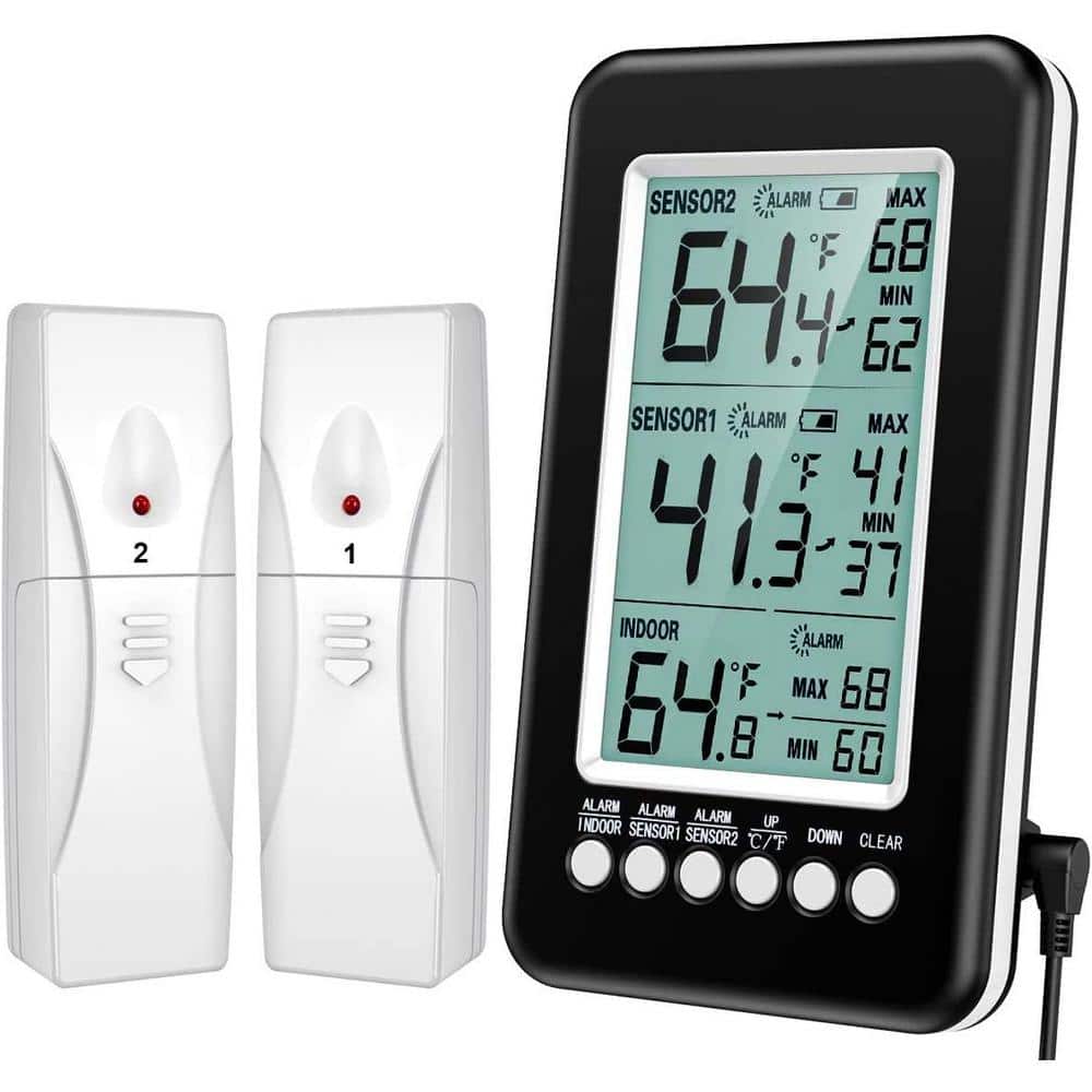 Wireless Refrigerator Thermometer with 2 Sensors and Audible Alarm Temperat