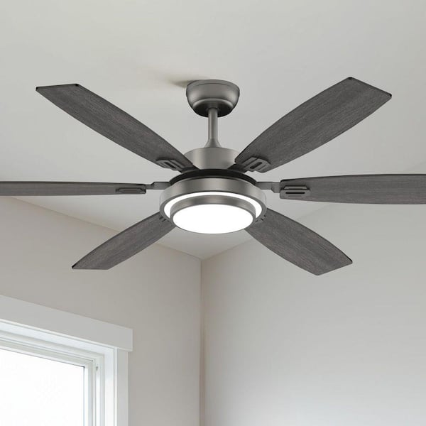 60 in. Indoor Grey Downrod Mount Ceiling Fan with Integrated LED with Remote Control Included
