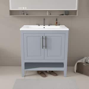 30 in. W x 18 in. D x 33 in. H Single Sink Freestand Bath Vanity in Gray with Ceramic Top