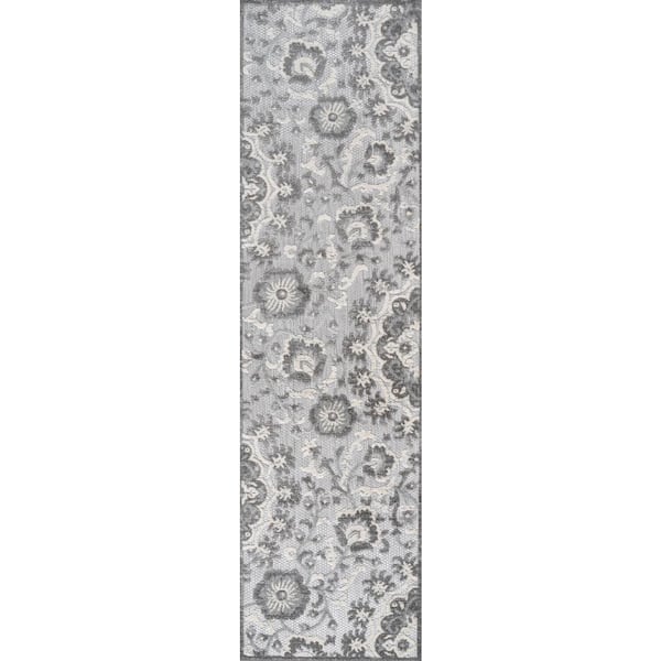 Lucena Modern Medallion High-Low Light Gray/Ivory 2 ft. x 10 ft. Indoor/Outdoor Runner Rug