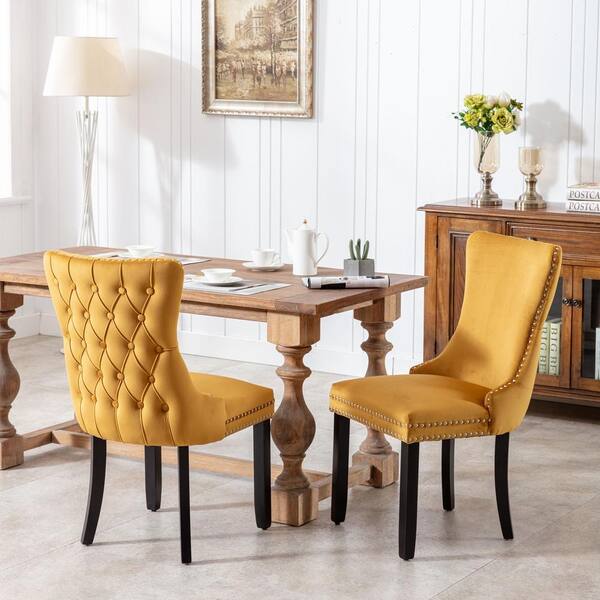 Veryke Gold Upholstered Wing Back, Dining Room Chairs Wooden Legs