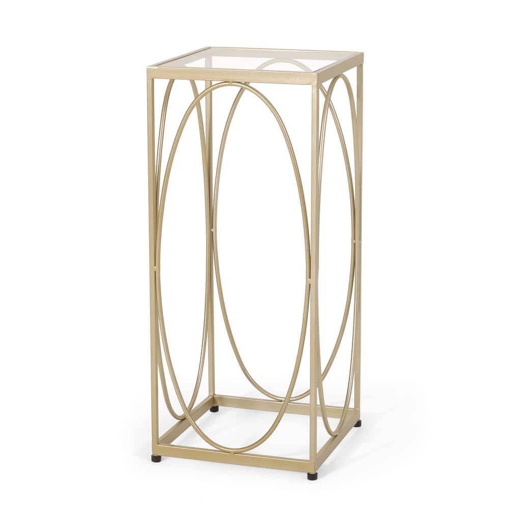 Champagne Gold and Black Glass Top Rectangular End Table