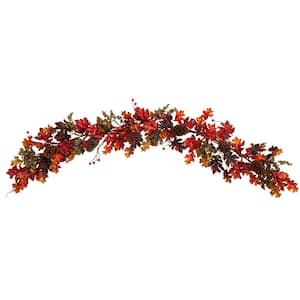 6 ft. Orange Autumn Maple Leaves, Berry and Pinecones Fall Artificial Garland