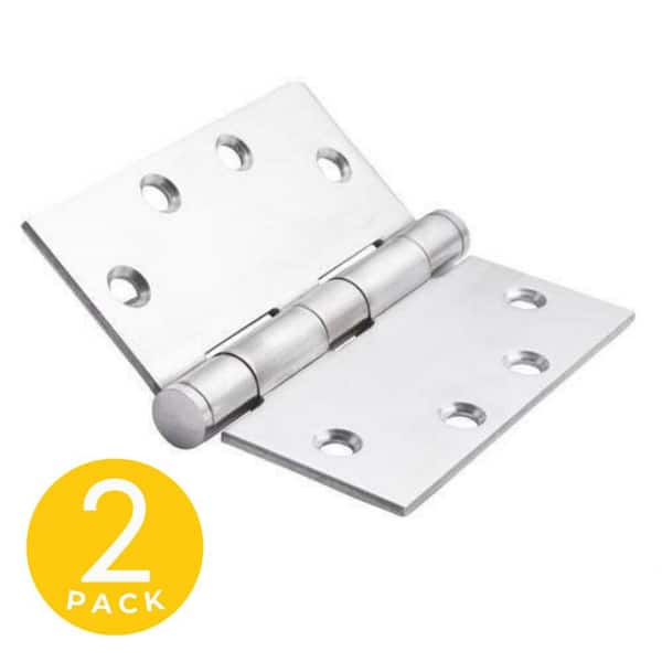 4.5 in. x 4.5 in. Stainless Steel Full Mortise Squared Radius Ball Bearing Door Hinge with Removable Pin - (Set of 2)