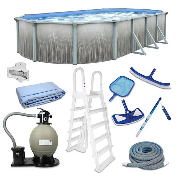 Martinique 12 x 24 ft. Oval 52 in. Deep Hard Sided Above Ground Pool Package w/ Sand Filter, Ladder, Skimmer, Liner