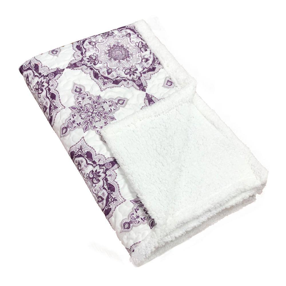 Purple and White Reversible Sherpa Throw Blanket 50 x 60 inches