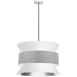 Questa 4-Light Polished Chrome Shaded Pendant Light with White/Grey Fabric Shade