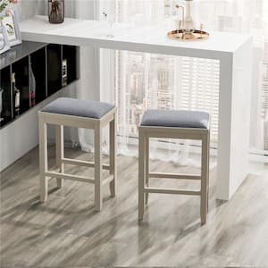 White Upholstered Bar Stools Wooden Counter Height Dining Chairs (Set of 2)