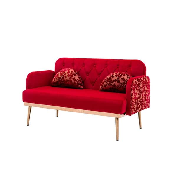 Unbranded 55.11 in. Red Polyester 2-Seater Loveseat Sofa with Metal Feet