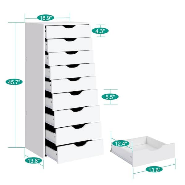 HOMESTOCK White 9 Drawer Dresser Tall Dressers for Bedroom Kids