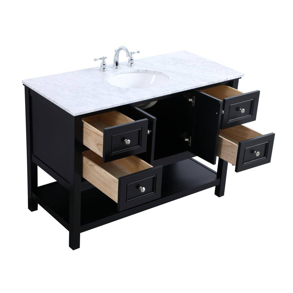 Black 48" Single Marble Top Freestanding Bathroom Vanity