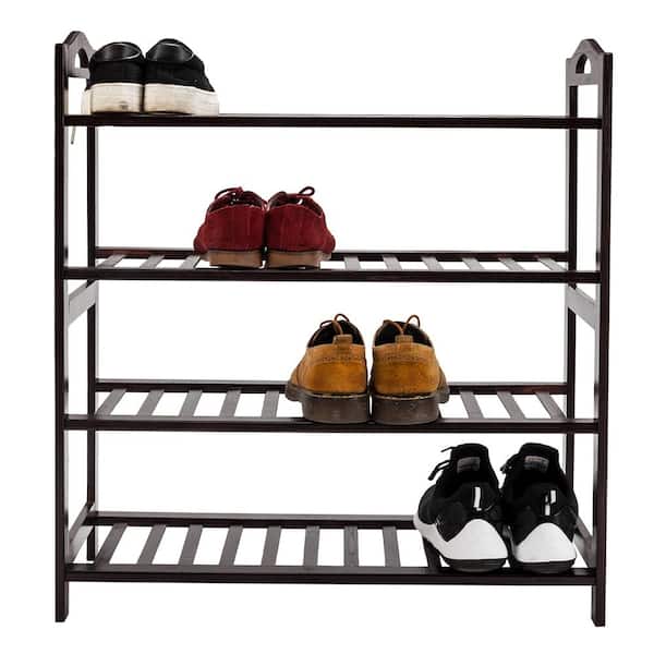 HIPTIS Shoe Rack, 4-Tier Wood Shoe Shelf , Stackable Foldable