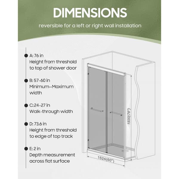 niveal Loopy 60 in. W x 76 in. H Sliding Glass Shower Doors with 1/4