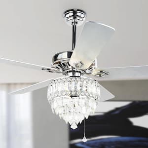 52 in. Indoor Crystal Chrome Finish Ceiling Fan with Reversible Blades with Remote Control
