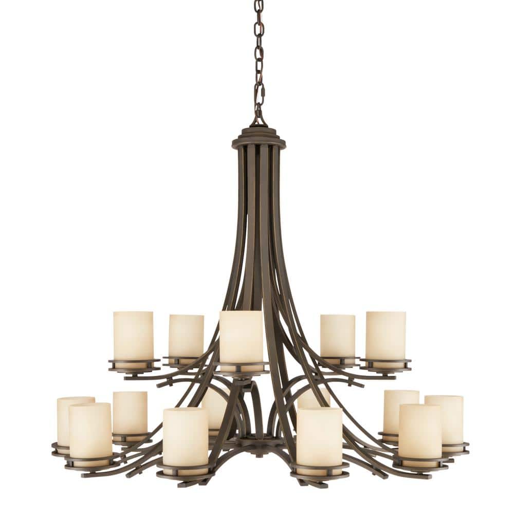 Elegant Olde Bronze 15-Light Two-Tier Chandelier with Light Umber Glass