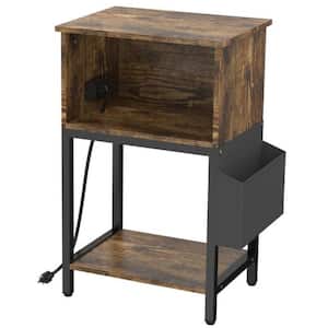 15.75 in. Rustic Brown Wood End Table, Side Table with USB Ports and Outlets, Nightstand