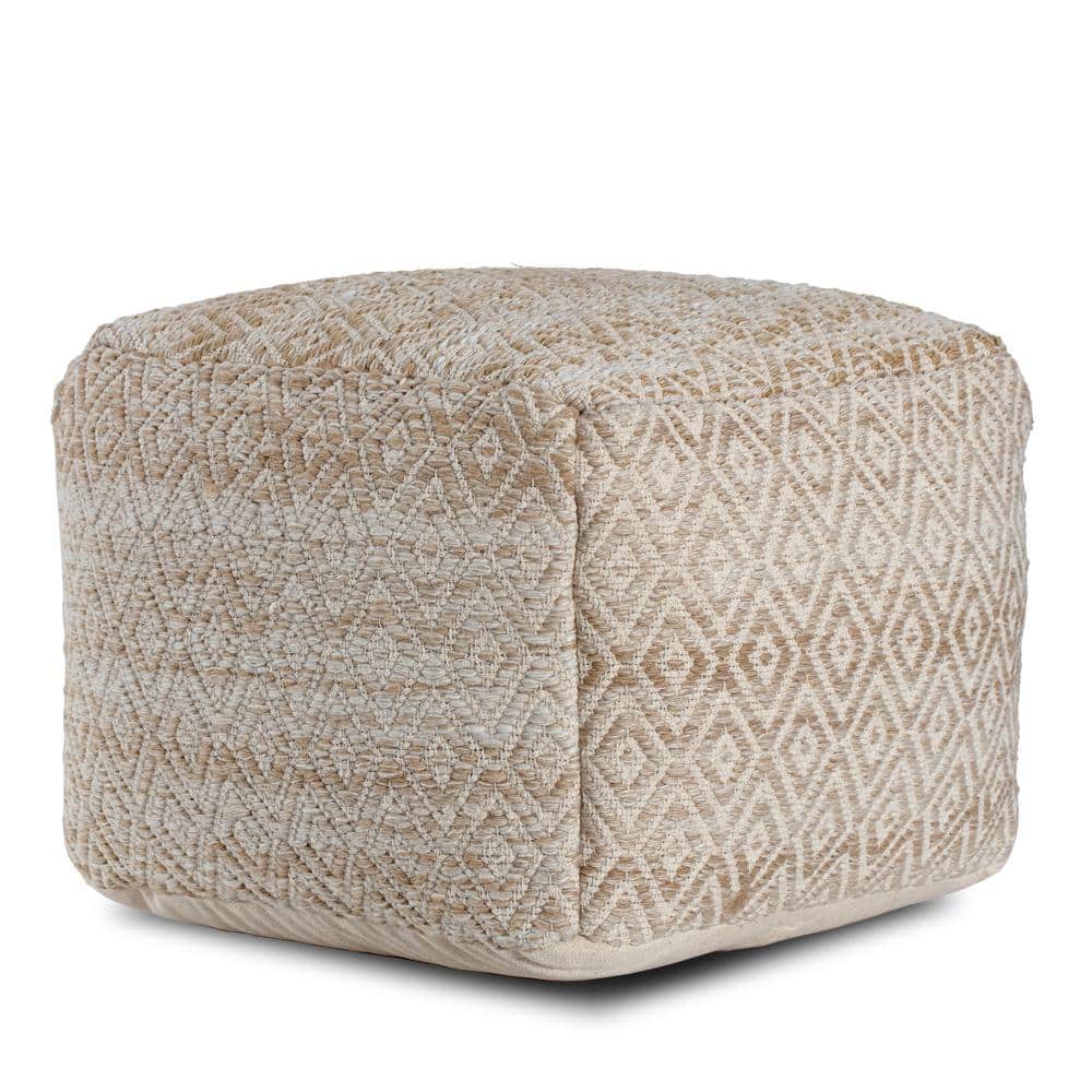 Cherokee Beige and Brown Geometric Woven Pouf