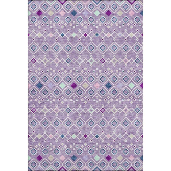 Mayfield Premium Machine Washable Abstract AMF938 Lavender 5 ft. x 7 ft. 6 in. Area Rug