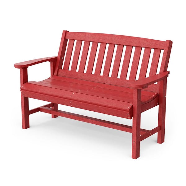 Wildridge Classic Cardinal Red HDPE Plastic Outdoor Mission Bench