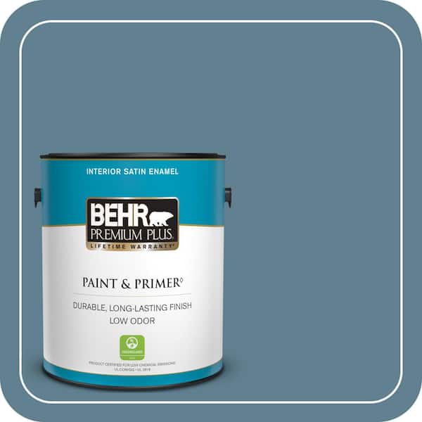 BEHR PREMIUM PLUS 1 gal. #BXC-36 Aegean Blue Satin Enamel Low Odor Interior Paint & Primer