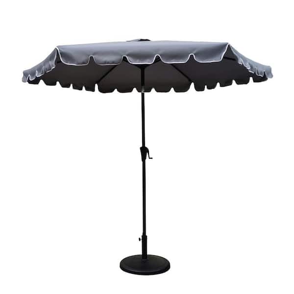 FORCLOVER 9 ft. Aluminum Market Push Button Tilt Scalloped Patio Umbrella in Gray with Carry Bag without Base