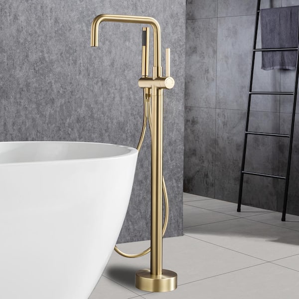 Staykiwi 1-Handle Freestanding Tub Faucet with Hand Shower in Brushed Gold