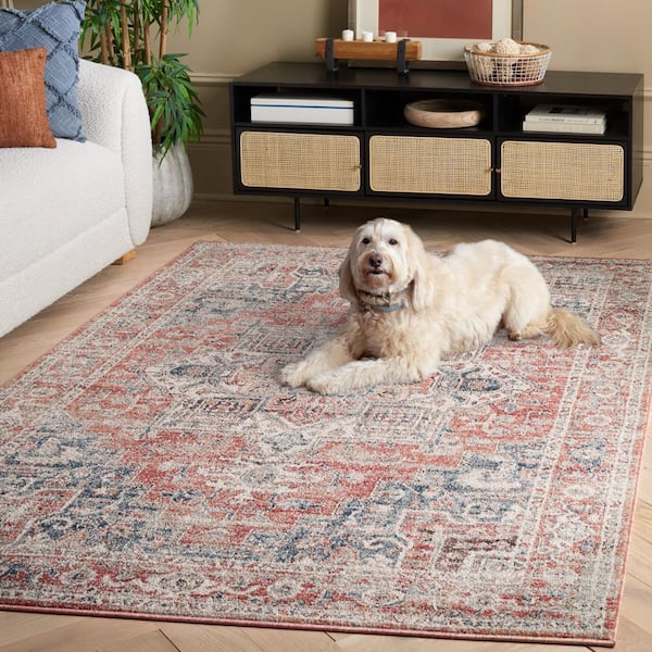 SAFAVIEH Vintage Tabriz 8 ft. x 10 ft. Rust/Blue Distressed Aztec