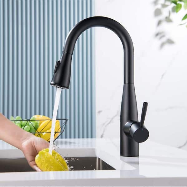 14.5 in. H Single Hole 1.8 GPM Pull Down Sprayer Kitchen Faucet with 360° Spout Swivel in Matte Black