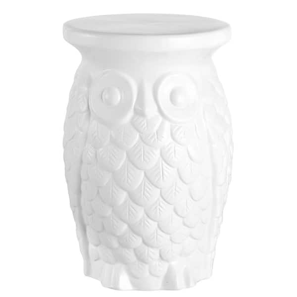 JONATHAN Y Groovy Owl 17.5 in. White Ceramic Garden Stool